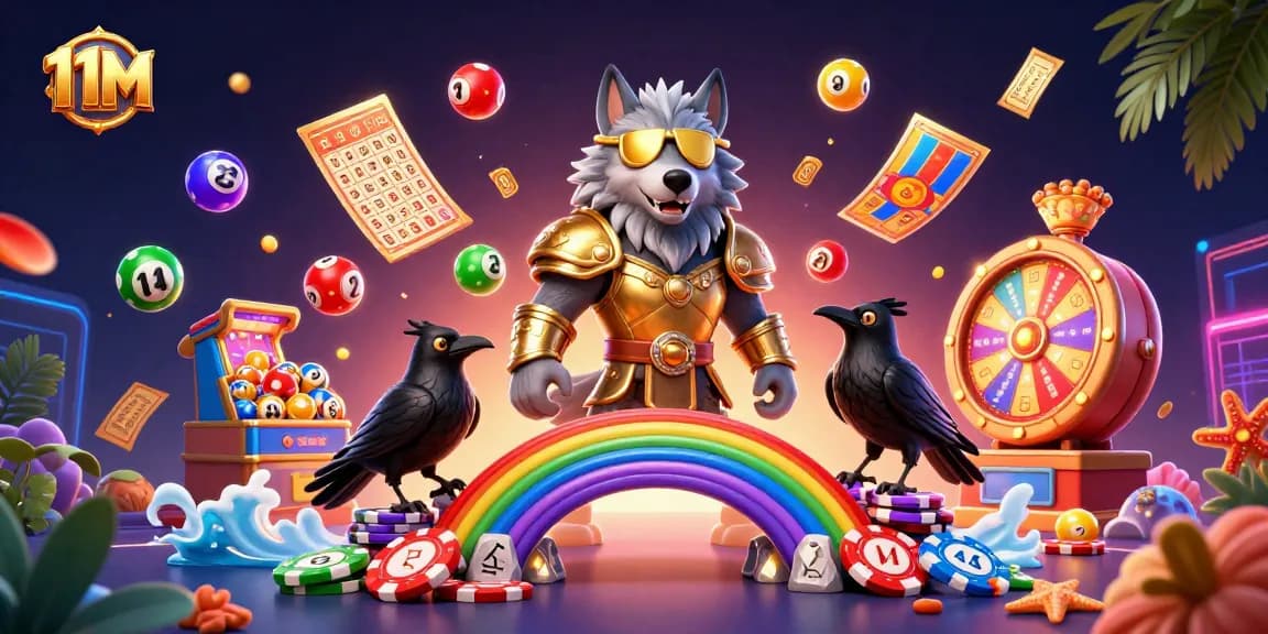Win big with 11M in a vibrant casino-themed 3D illustration featuring Odin and ravens.