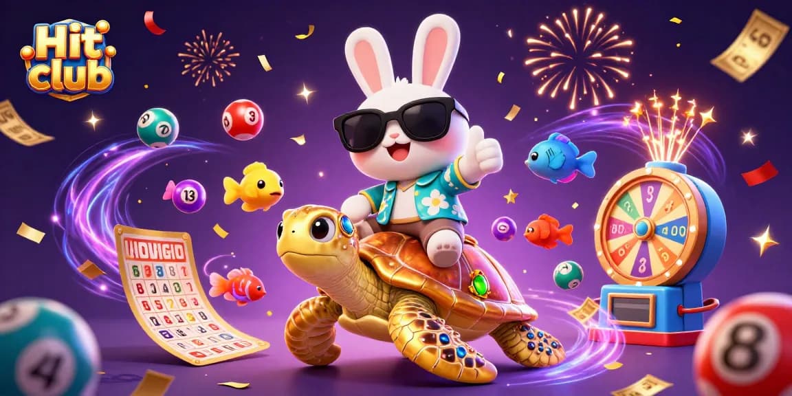 Join the excitement at Hit club with a lucky rabbit and golden sea turtle in vibrant casino fun.