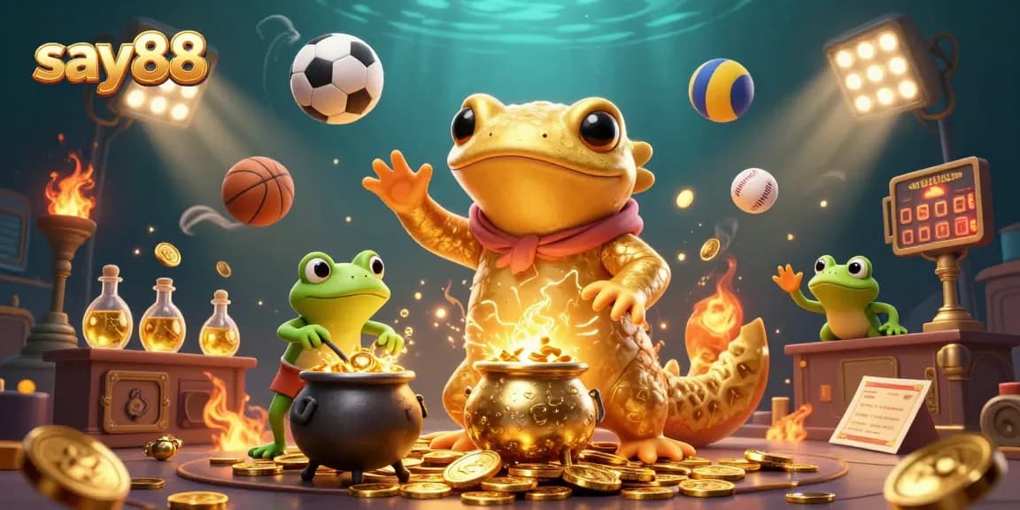 Experience the thrill of say88 with a dynamic, vibrant 3D illustration combining sports and casino magic.