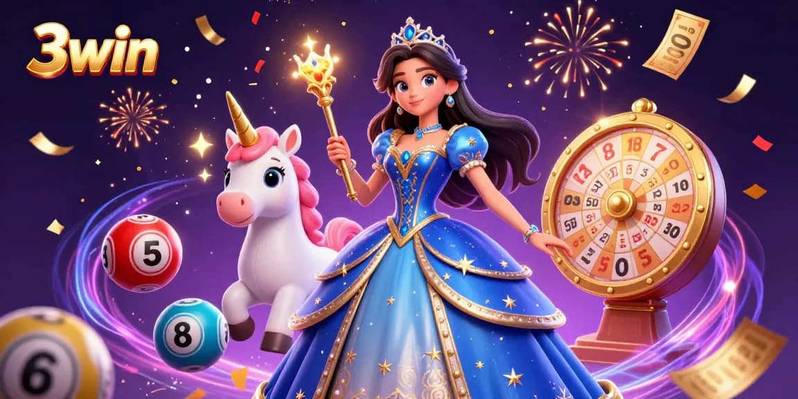 Experience excitement at 3win with vibrant lottery elements and magical characters.