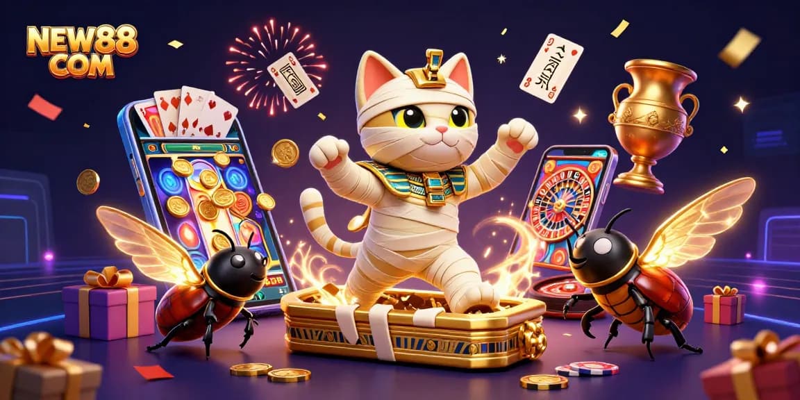 Experience thrilling gameplay at NEW88 COM with our vibrant 3D illustration of a casino scene.