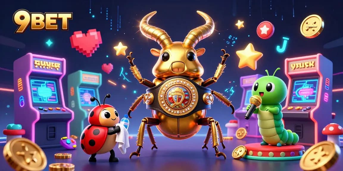 Experience the thrilling 9BET gaming action with a spectacular illustration of a boxing stag beetle champion.