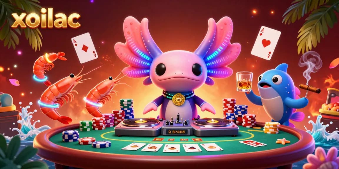 Experience the excitement of xoilac with vibrant cartoon characters in a lively gambling scene featuring poker elements.