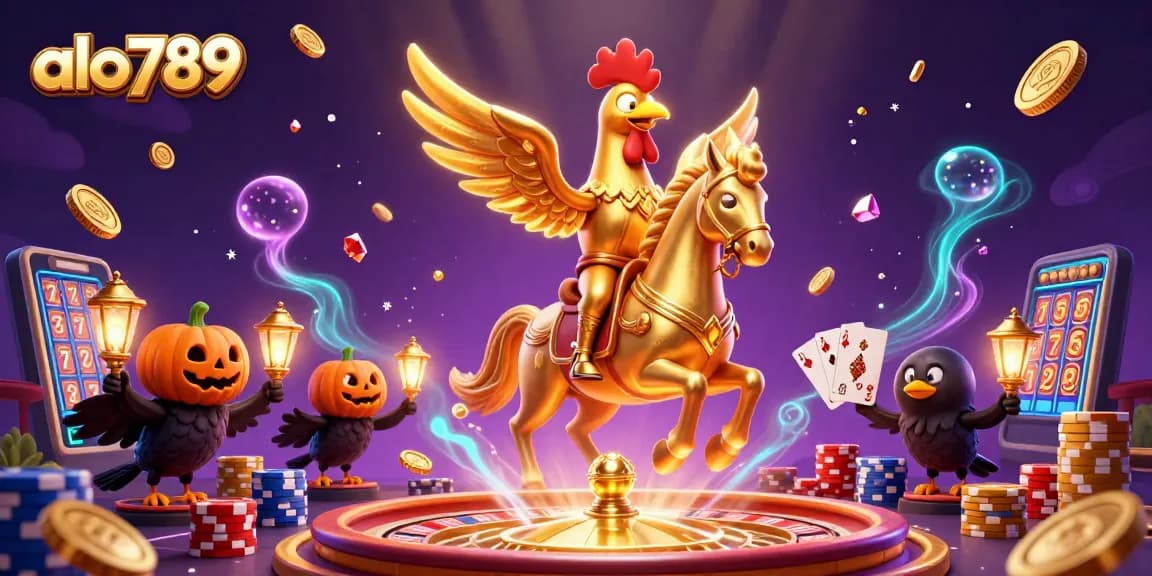 Alo789 gamblers enjoy golden rooster entertaining players in a vibrant casino scene.