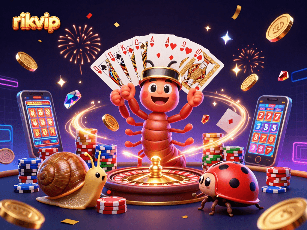 Experience thrilling moments with rikvip's vibrant casino scene, featuring a dynamic millipede dealer.