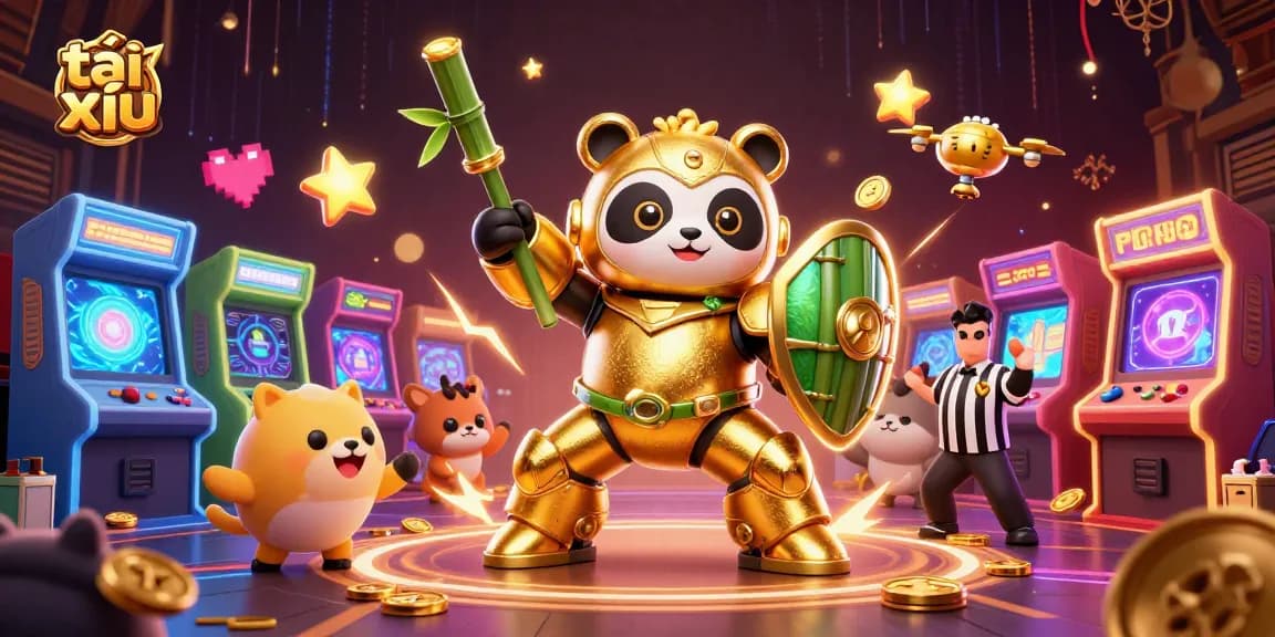 Tài xỉu players mastering their skills in a vibrant casino arena filled with colorful game elements.