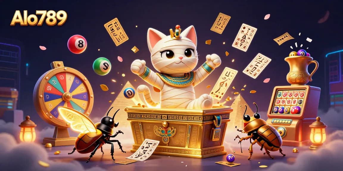 Alo789 illuminates the vibrant world of online gambling with a dynamic 3D scene filled with thrilling game elements.