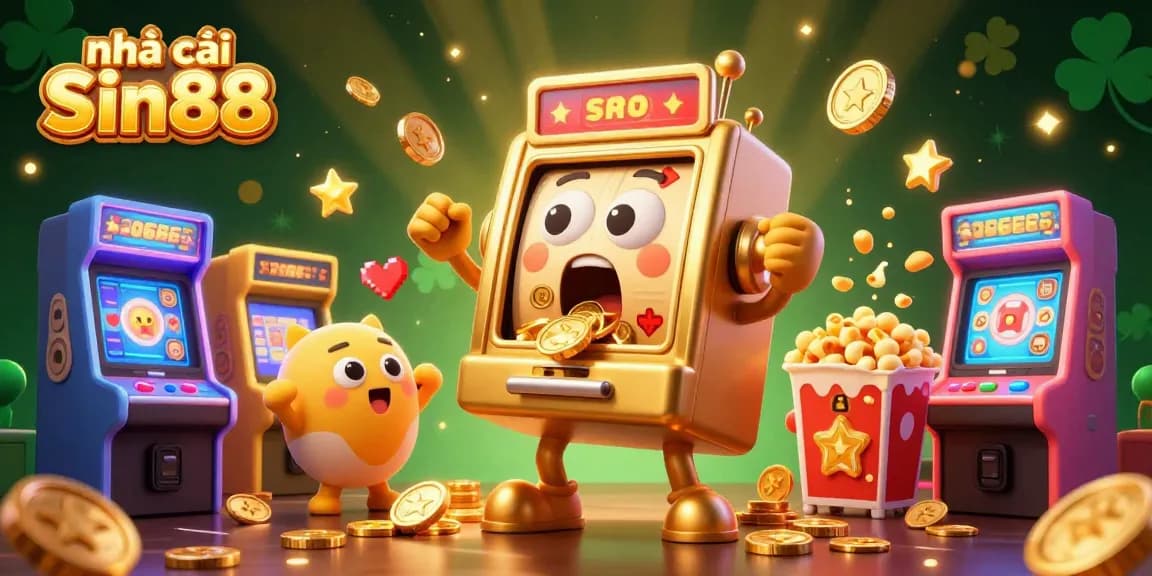 Spin the golden slot machine at nhà cái Sin88 as coins cascade triumphantly from its jackpot!