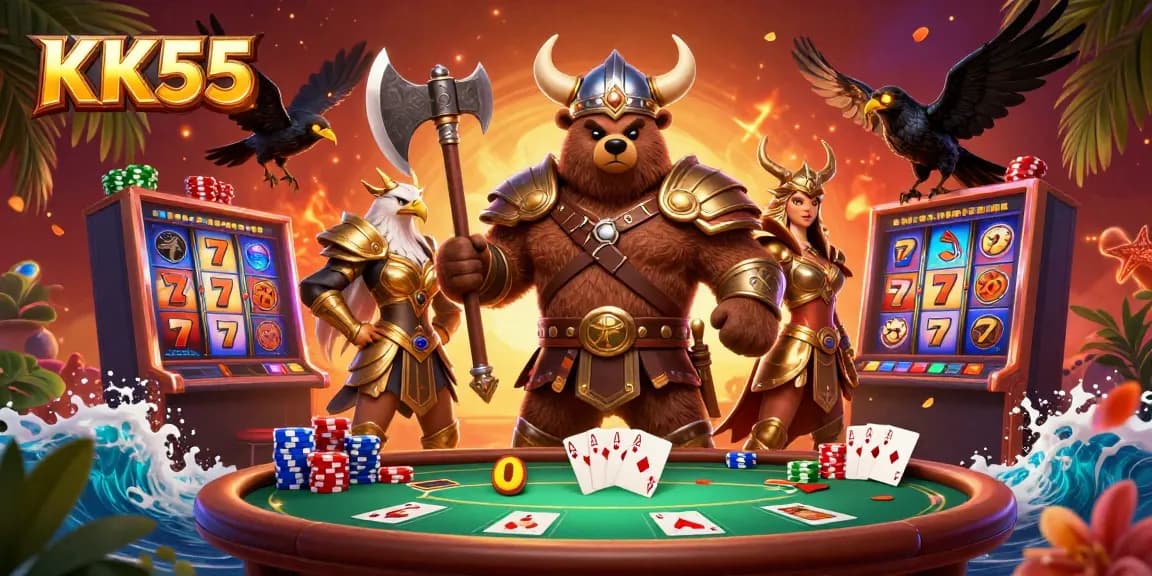 Engage with thrilling slots and jackpots at KK55, where vibrant characters bring the casino to life.