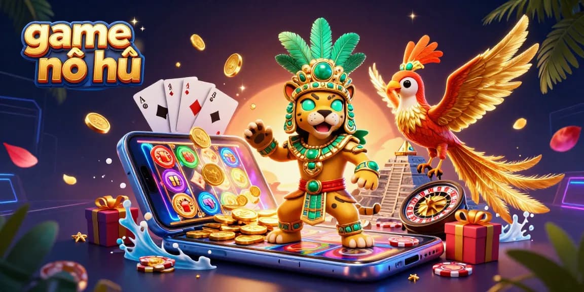 Experience the excitement of game nổ hũ with vibrant slots in this dynamic casino illustration.