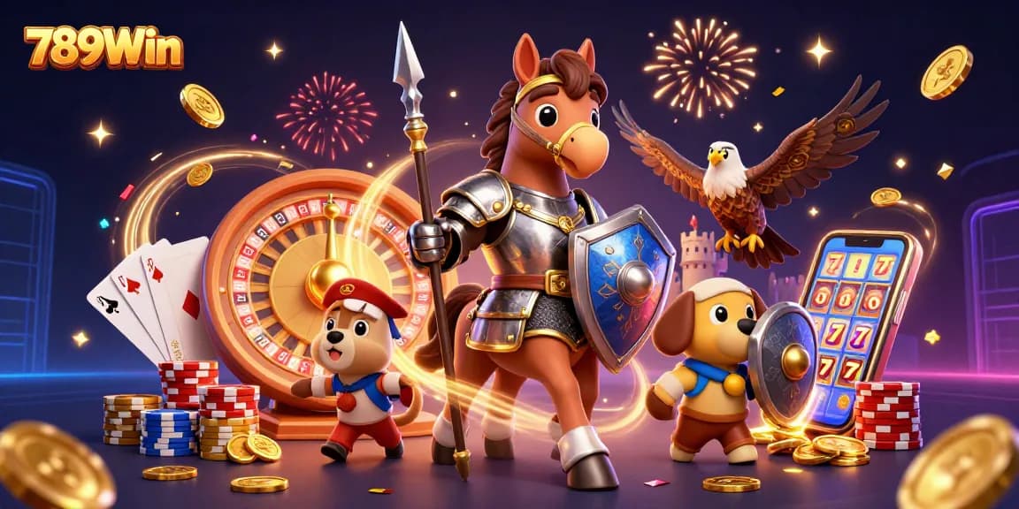 Experience thrilling games at 789Win with knights and treasures in this vibrant casino scene