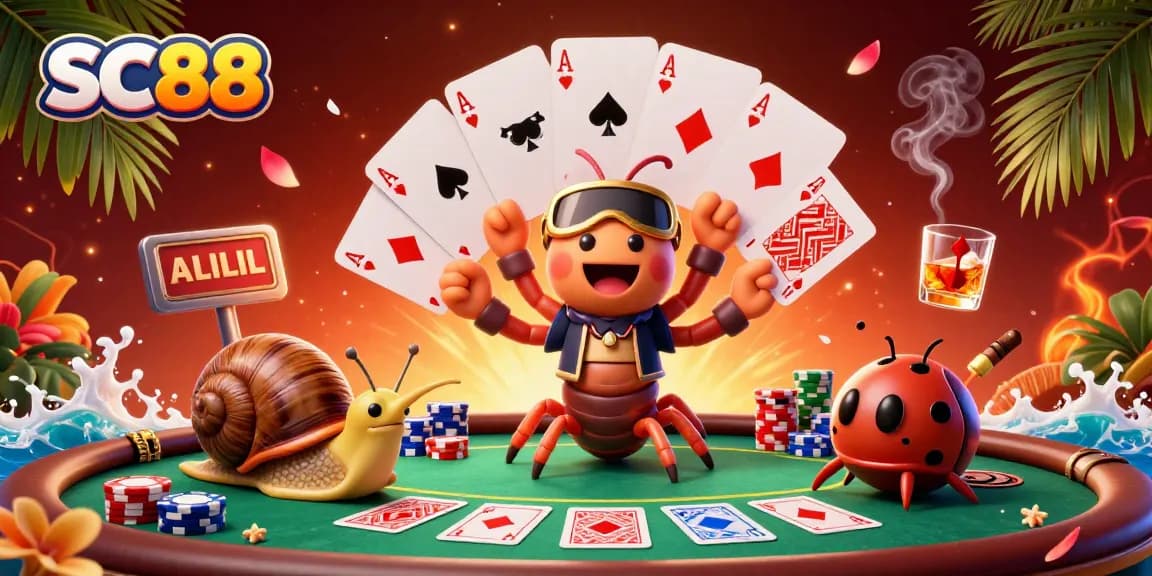Experience thrilling gameplay at SC88 with a vibrant poker scene involving colorful chips and animated characters.