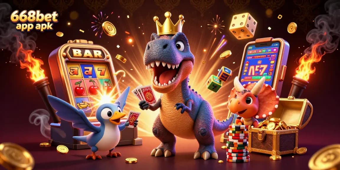 Join the excitement of winning with 668bet app apk: a vibrant casino scene with dynamic characters and game elements.