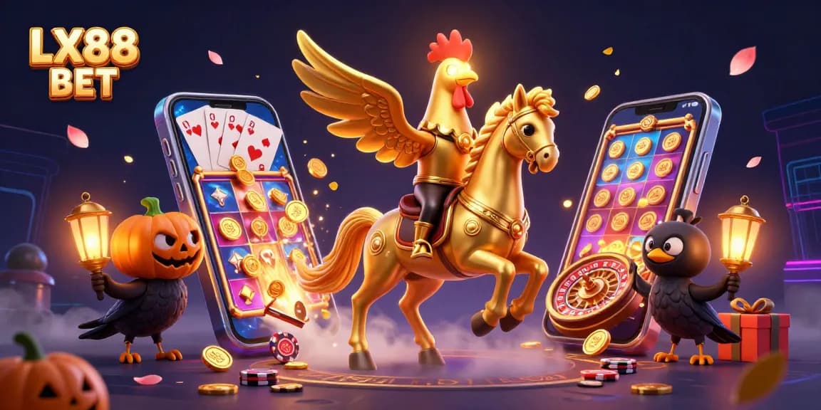 Experience the thrill of LX88 BET with a vibrant casino scene filled with excitement and gaming elements.