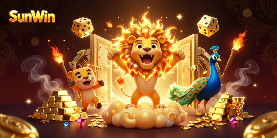 Experience thrilling gameplay at SunWin with vibrant 3D visuals featuring a roaring lion and dazzling winnings.