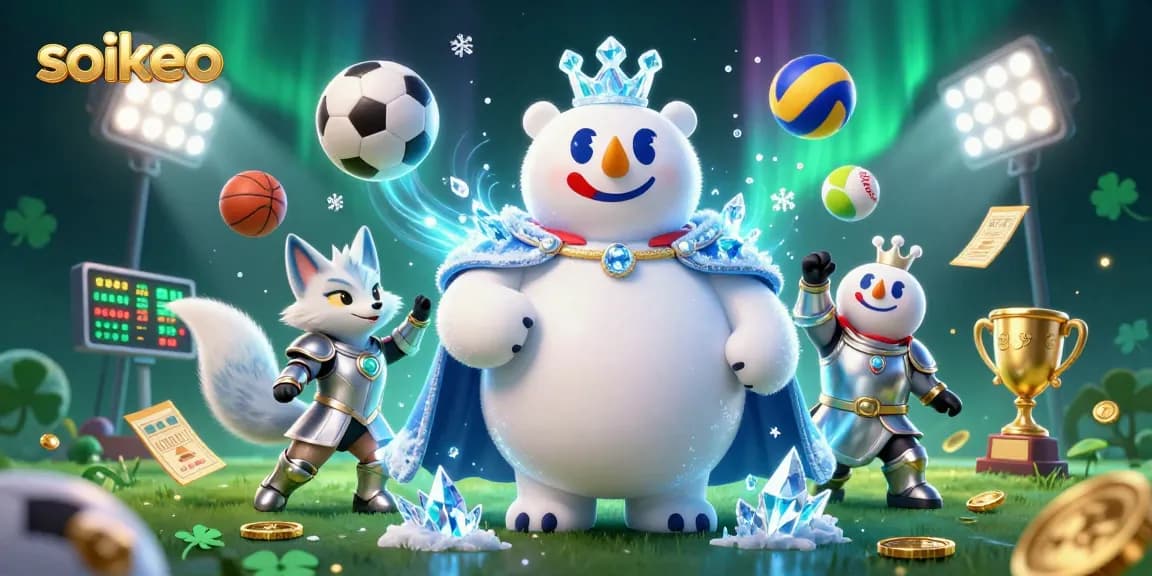 Bet on soikeo with dynamic sports action, featuring polar bear and fox amidst swirling odds.