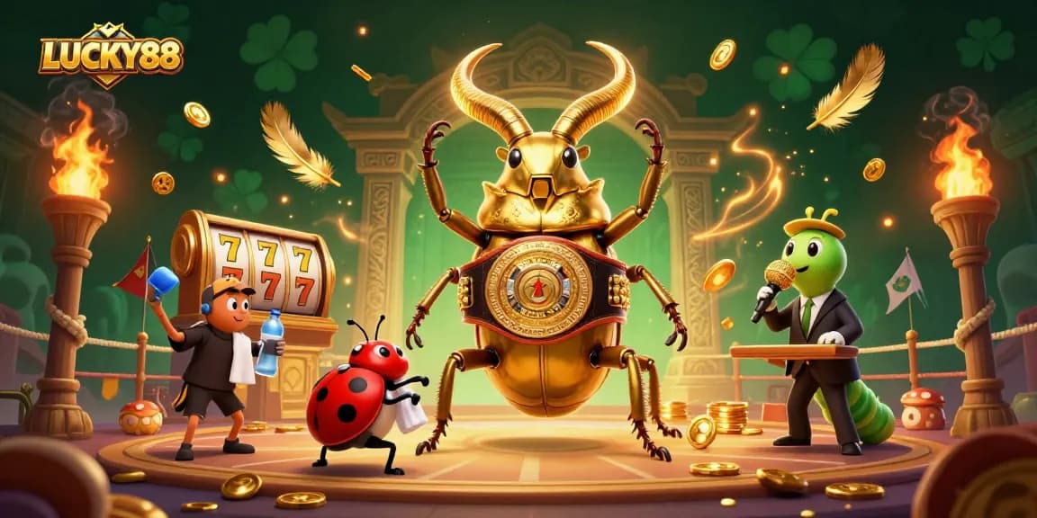 Experience LUCKY88's vibrant gaming atmosphere with a dynamic 3D illustration of casino elements.