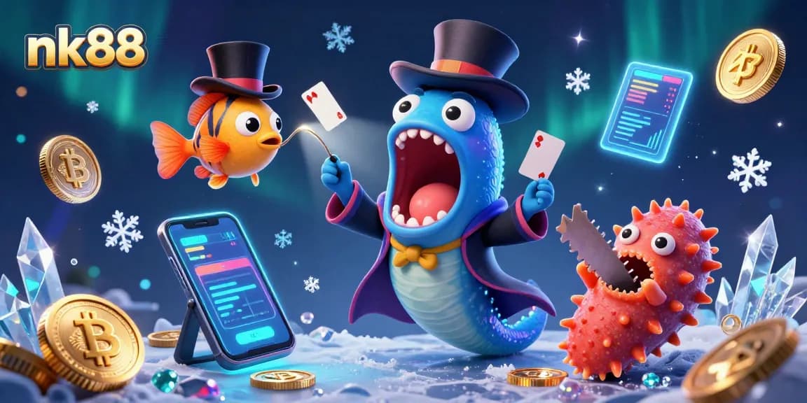 Experience enchanting gambling magic at nk88 with vibrant casino characters and crypto elements.