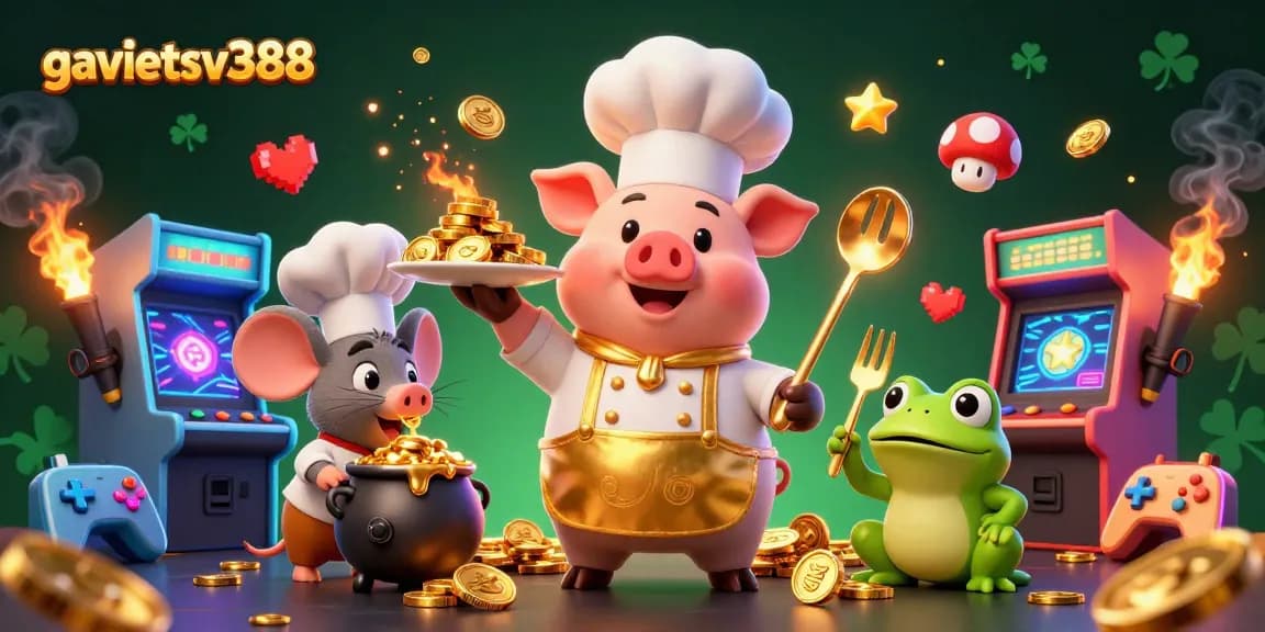 Experience the excitement of gambling with gavietsv388 through a lively 3D illustration featuring charismatic characters.