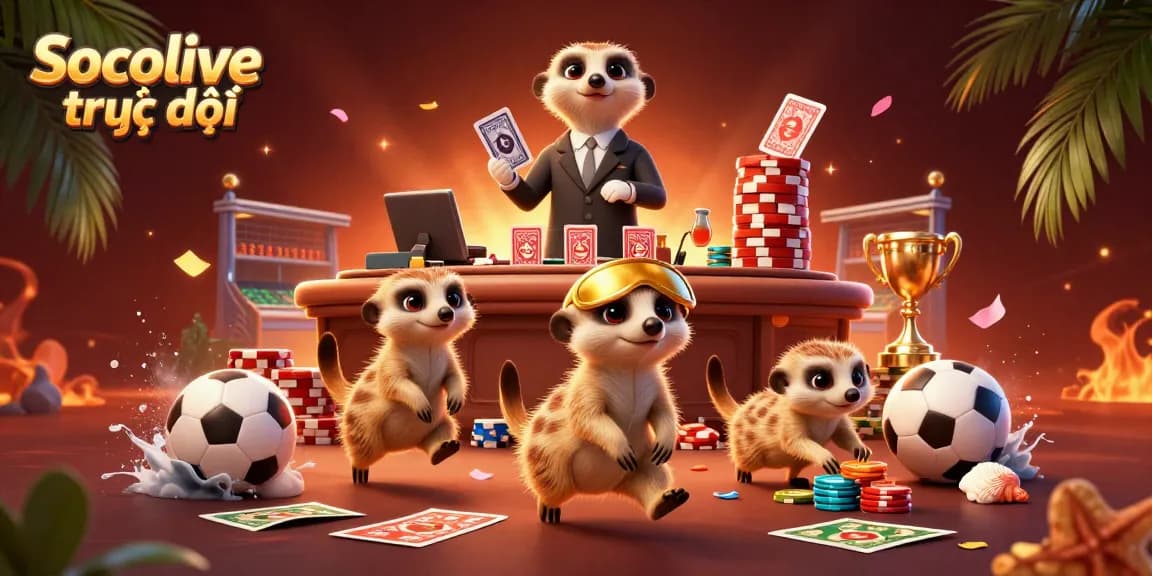 Experience Socolive trực tiếp as meerkats run a thrilling sports casino with vibrant gambling elements and energetic atmosphere.