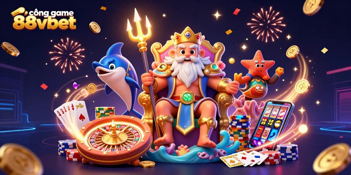 Win big with cổng game 88vbet featuring Neptune and thrilling casino elements in a vibrant scene.