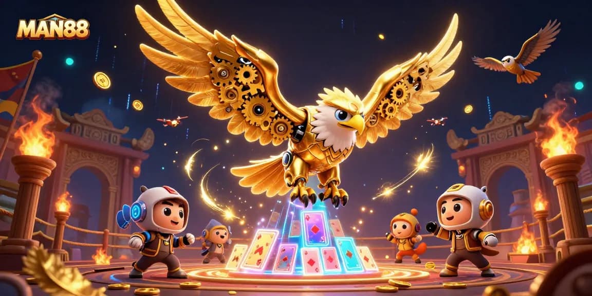 Engage with MAN88's thrilling casino atmosphere captured in a vibrant 3D scene.