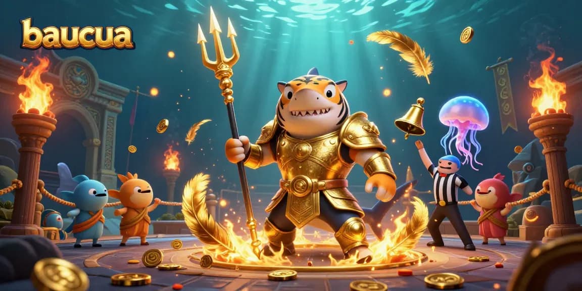 Engage in the thrilling baucua game with a spectacular underwater colosseum scene.