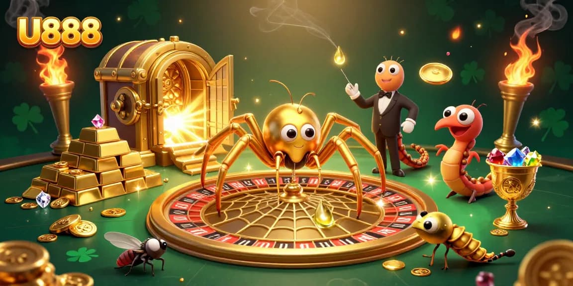 Experience exhilarating bets at U888's golden web casino with thrilling 3D elements.