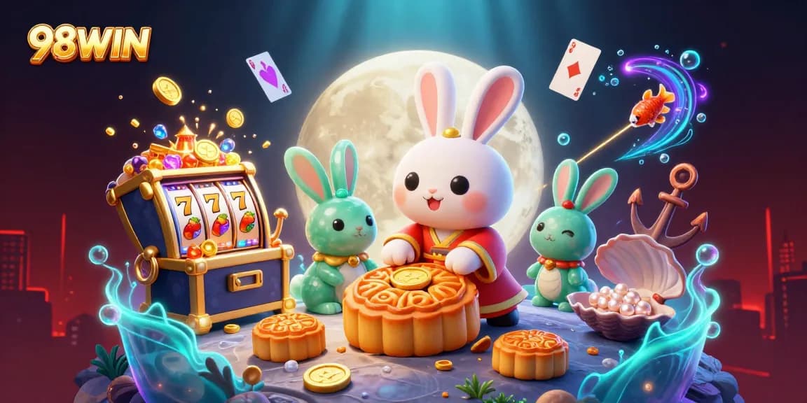 Experience exciting gameplay with 98WIN's slot-themed illustration showcasing vibrant characters and elements.