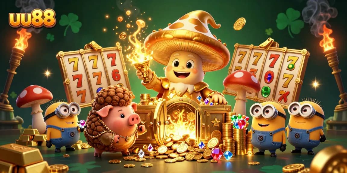 Experience thrilling action with uu88's vibrant casino scene showcasing treasures and excitement.
