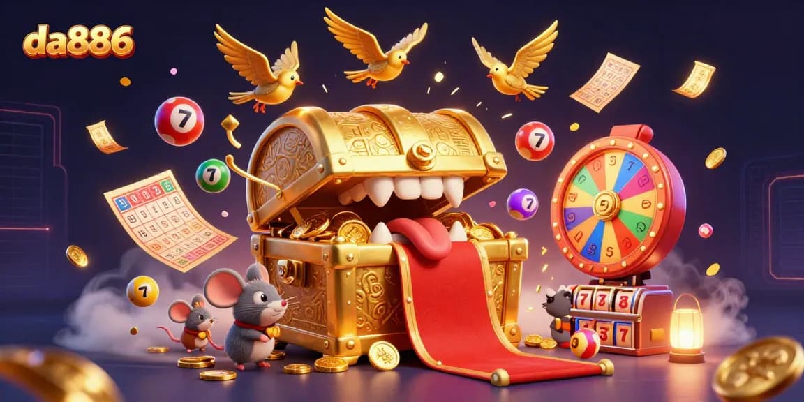 Engage in da886's thrilling lottery experience with colorful elements and dynamic gaming action.