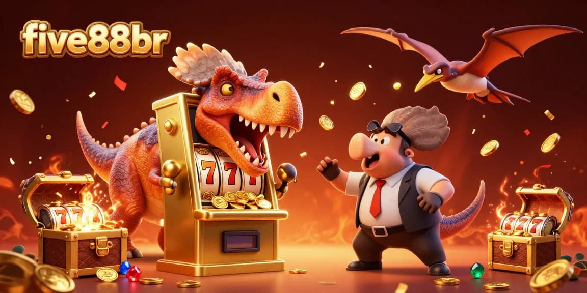 Engaging scene of five88br with animated dinosaurs celebrating a jackpot win at the casino.