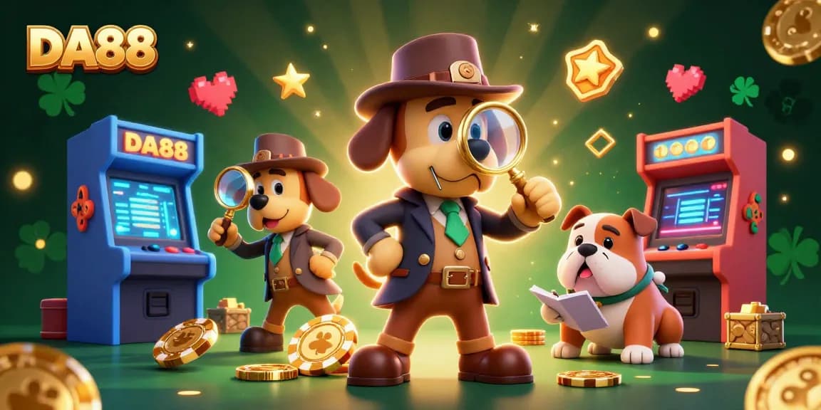 Engage with DA88's casino charm in a vibrant scene filled with treasures and gaming elements.