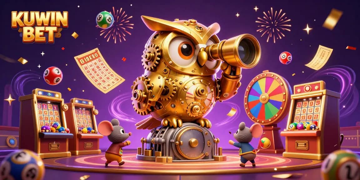 Engage with exciting KUWIN BET gameplay featuring a golden owl and vibrant casino elements.