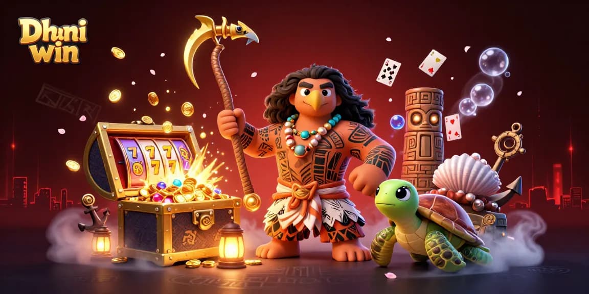 Dhani win slots showcasing a colorful 3D scene with Polynesian characters and exciting elements.