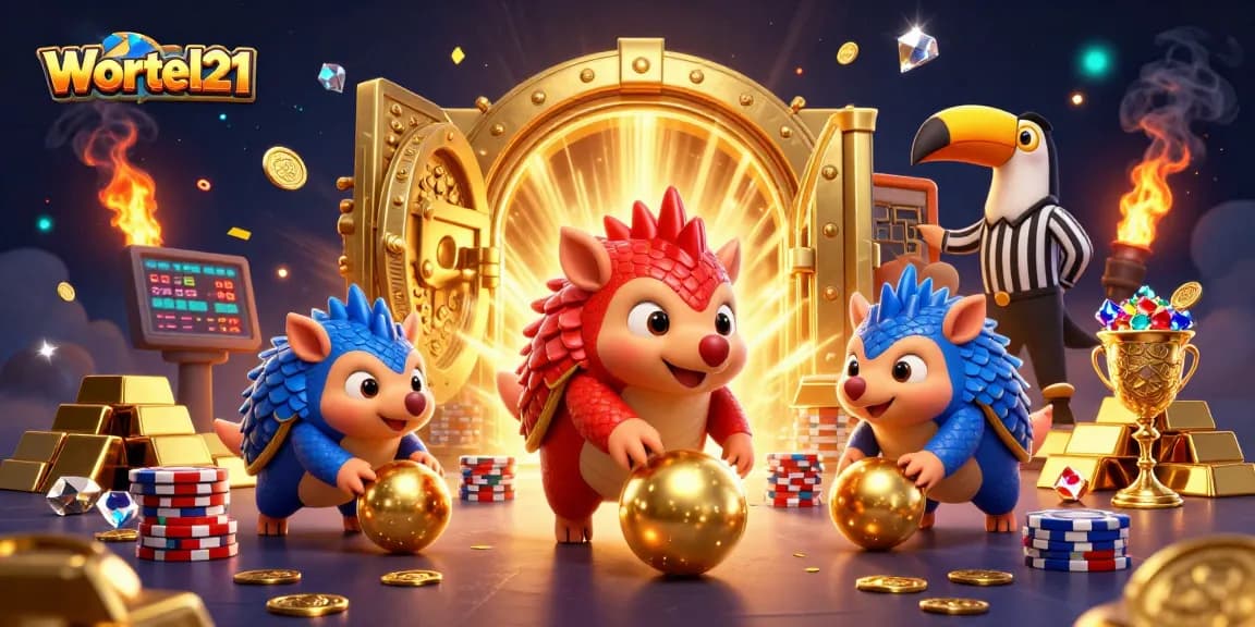 Wortel21 pangolins rolling golden balls in an exciting casino showdown with poker chips.
