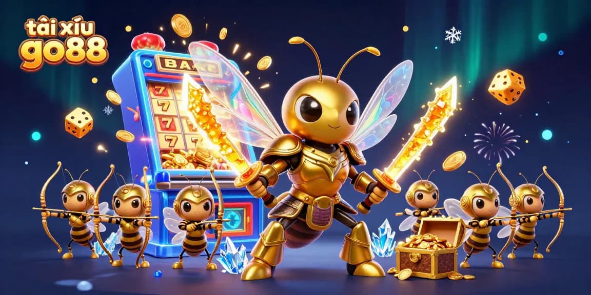 Play tài xỉu go88 with immersive 3D characters and vibrant casino elements in an engaging illustration.