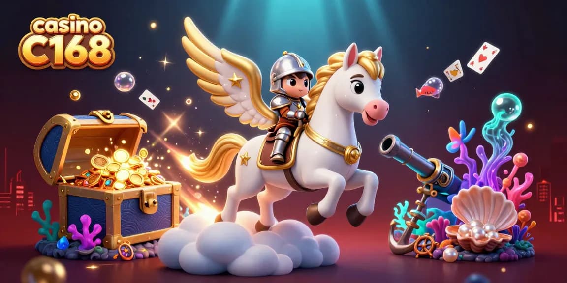 Join the excitement at casino C168 with a magical horse racing through treasure-filled clouds.