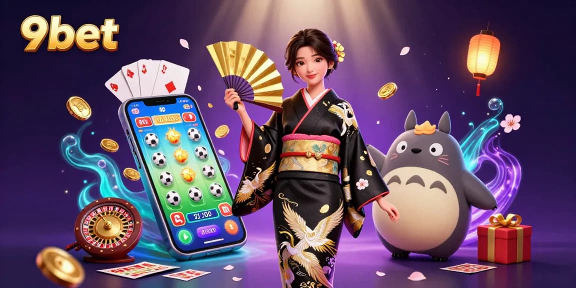 Experience thrilling sports betting with 9bet in a vibrant, colorful scene filled with excitement.