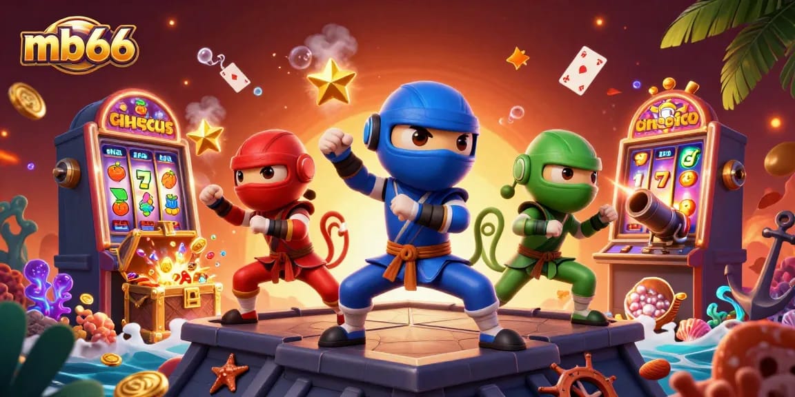 Experience thrilling slot action with mb66's colorful ninja chameleons amidst dynamic casino elements.