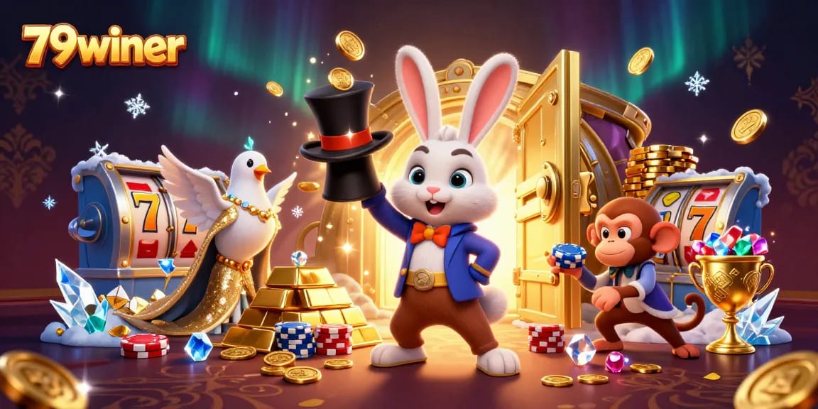 Experience thrilling wins with 79winer's dazzling 3D casino illustration featuring dynamic gaming elements.