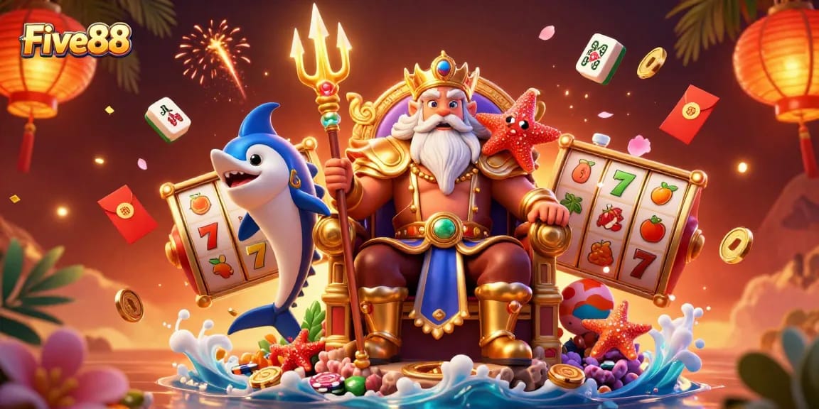 Engage with Five88's thrilling casino experience featuring vibrant characters and dynamic slot game elements.