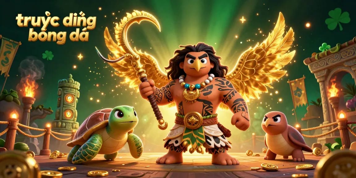 Experience trực tiếp bóng đá excitement with a vibrant 3D casino illustration featuring Hawaiian demigod elements.
