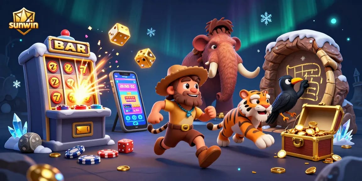 Experience the thrill of winning at sunwin's dynamic casino with vibrant 3D artwork.