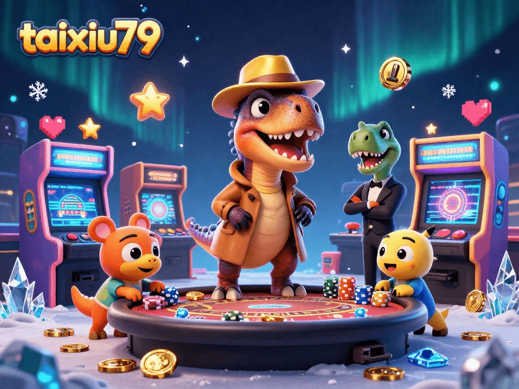 Join the excitement at taixiu79 with a colorful casino scene featuring animated characters and gaming elements.
