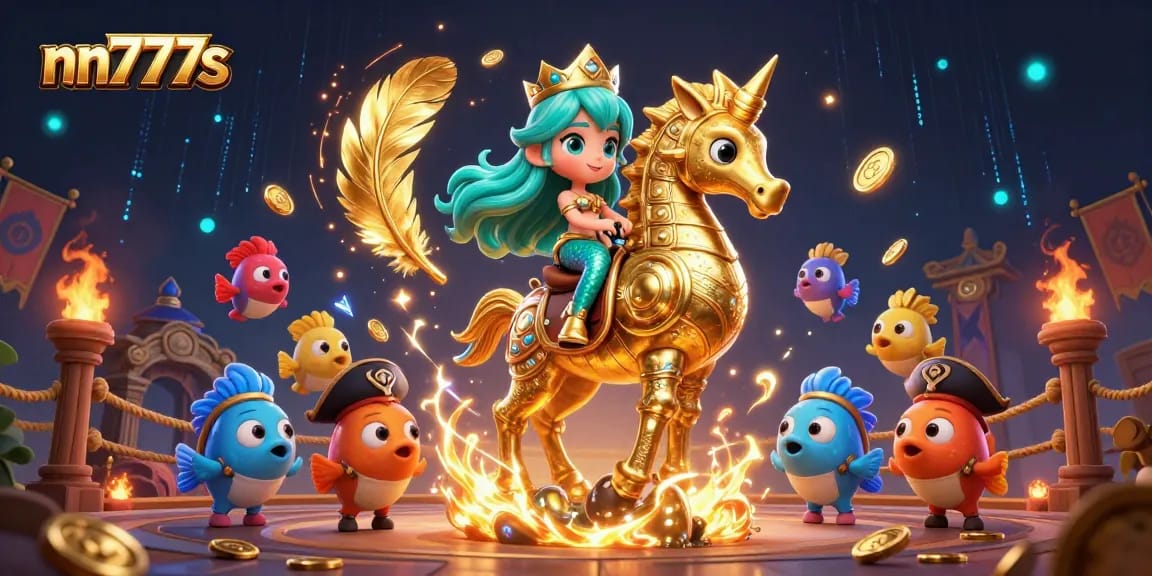 Enjoy thrilling gameplay with nn777s in a colorful underwater casino scene featuring a mermaid princess and adventurous fish.