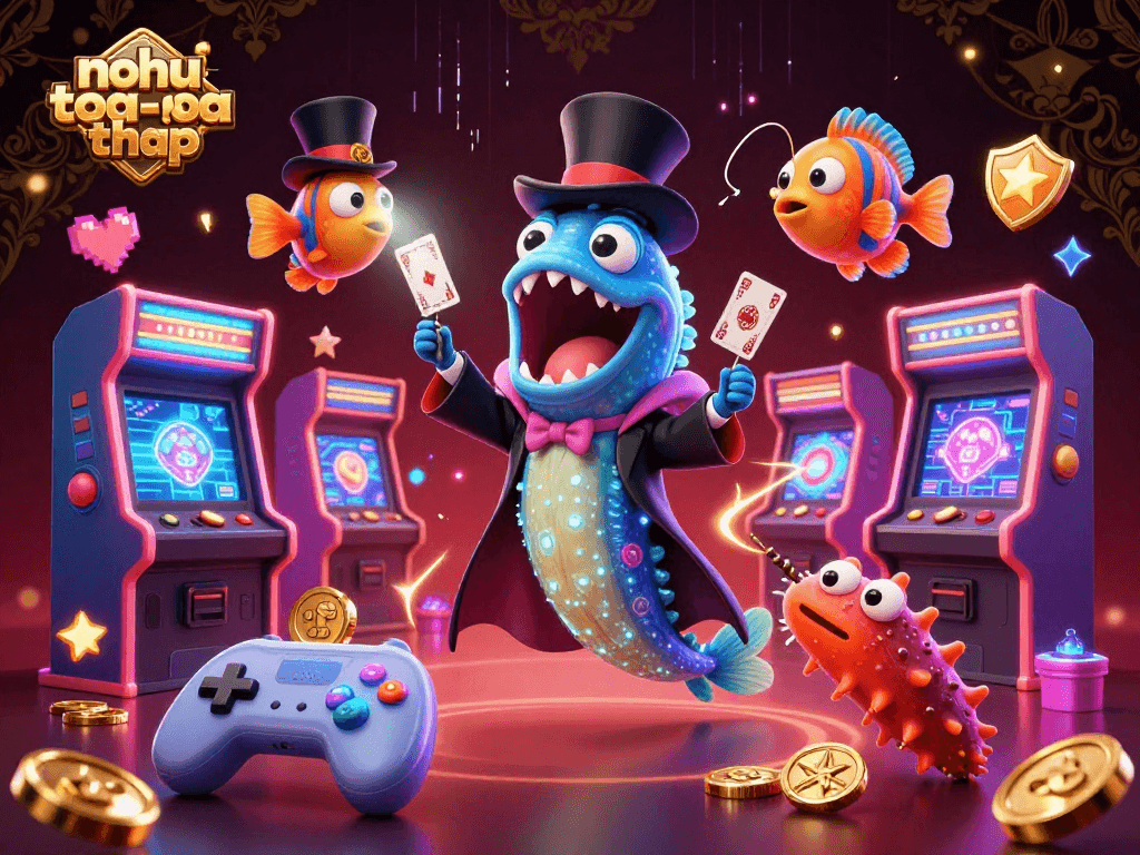 Navigating the nohu-toa-thap game level with vibrant 3D casino characters.