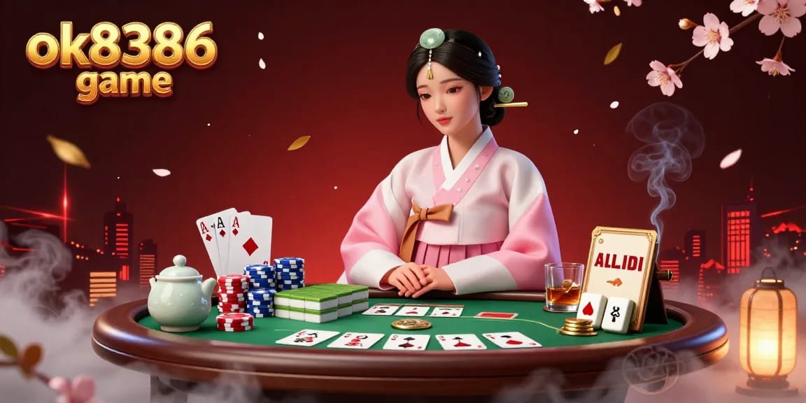 Experience the excitement of the ok8386 game with vibrant casino elements in a dynamic 3D illustration.