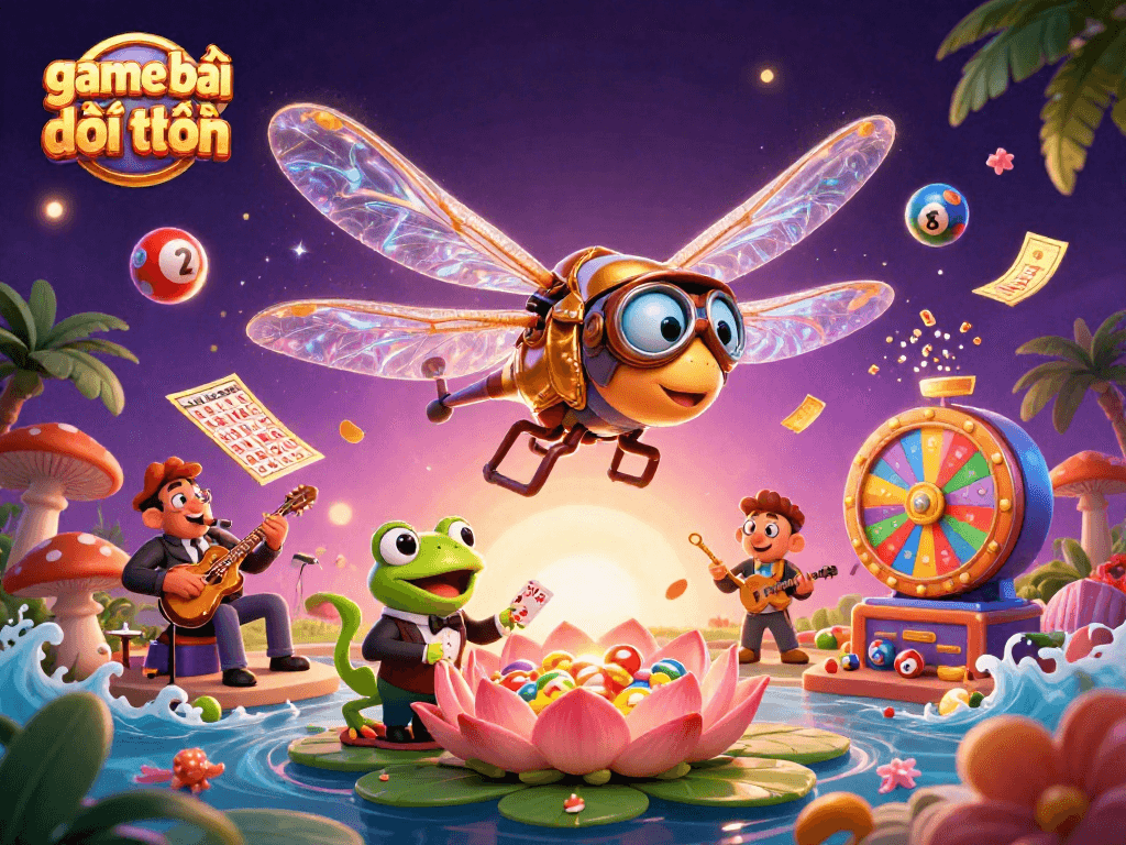Experience the excitement of game bài đổi thưởng, featuring vibrant characters amidst dynamic casino elements.