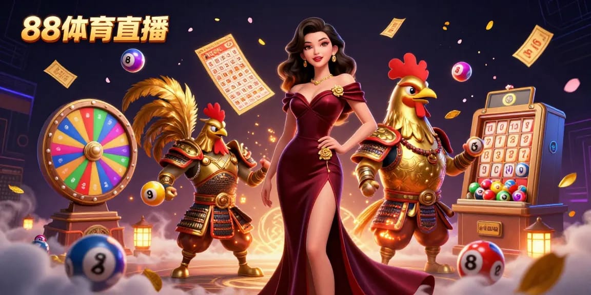 Experience 88体育直播 with a glamorous theme of live sports and vibrant lottery elements.
